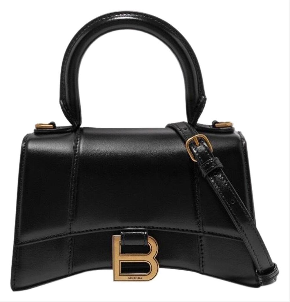 BALENCIAGA Hourglass XS B logo leather shoulder bag